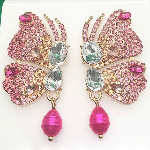 Betsey Johnson Jewelry - EARRINGS! Betsey Johnson Butterfly Pink Gemstone Post Earrings BNWT